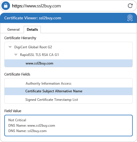 RapidSSL Certificate Details